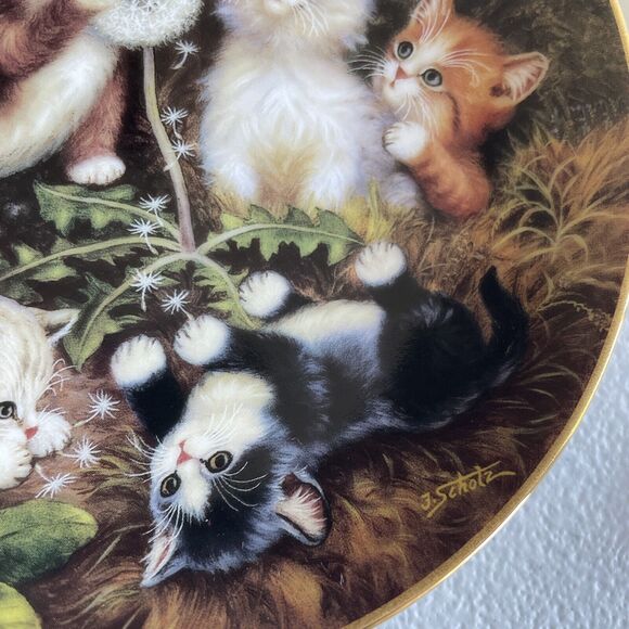 August - In The Meadow Plate Cat Kitten By Jurgen Scholz Timeless Tails 1999 - Picture 4 of 10